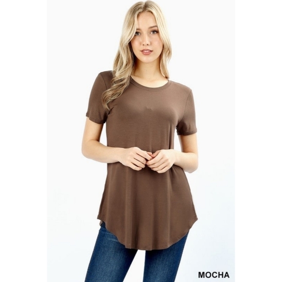 ZENANA Short Sleeve Brown color Top Size Large NWT - Picture 1 of 7